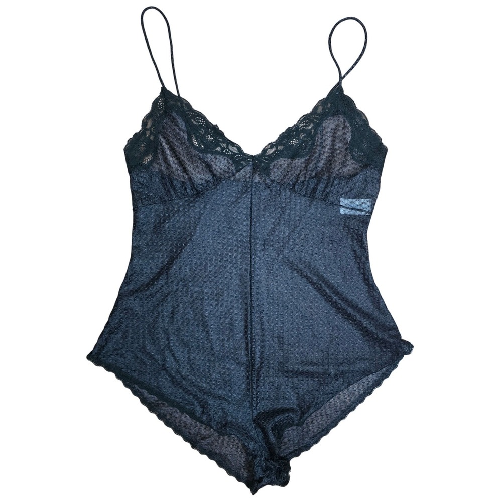 Vintage Black Lace Mesh Lingerie Bodysuit Teddy‎ Size M